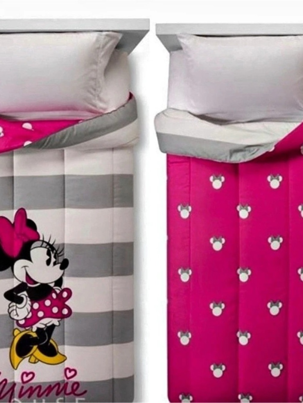 Disney Minnie Mouse Reversible Twin Comforter Pink & Gray